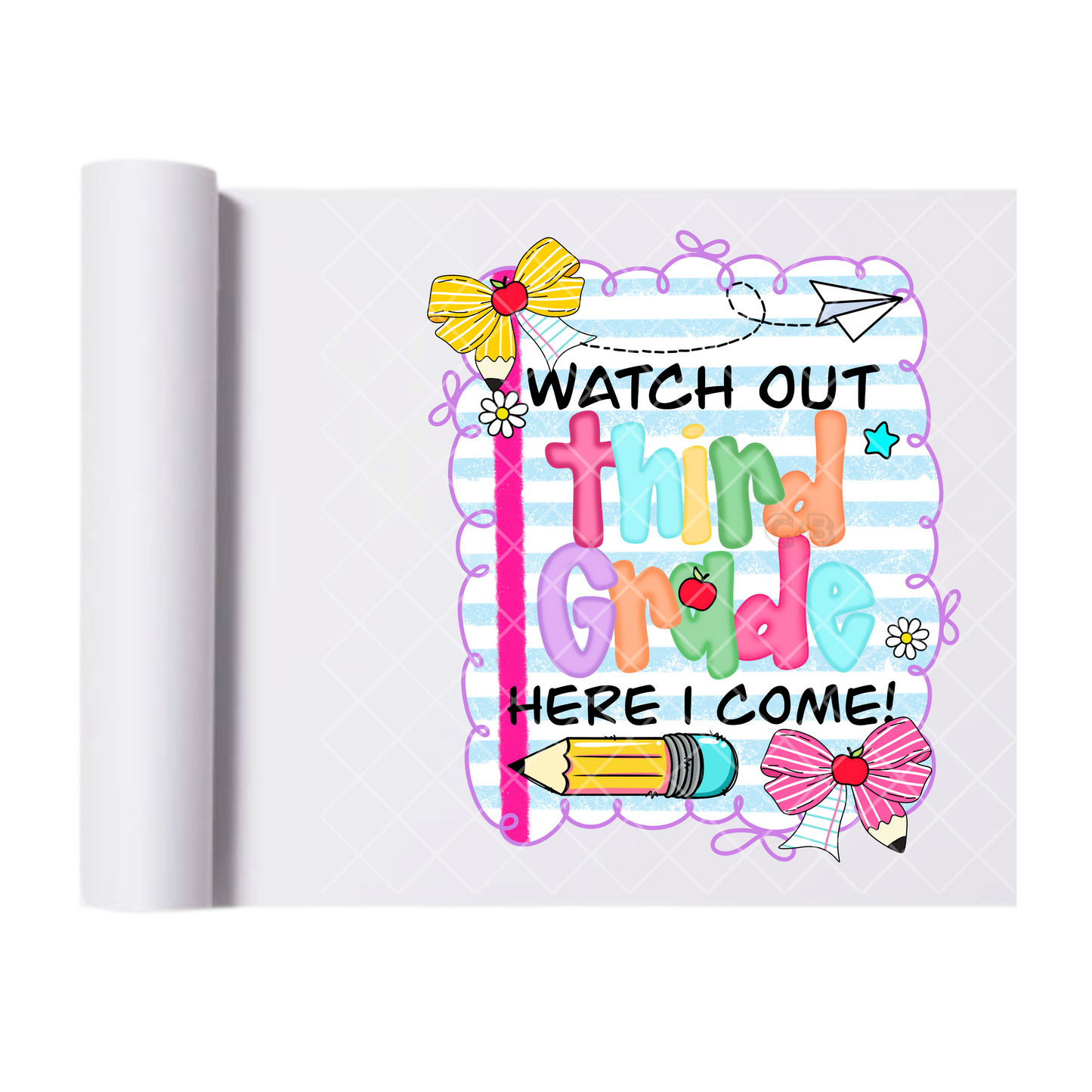 Watch Out Third Grade - Direct Print Film Transfer for T-Shirts, Cotton, Polyester & Blends - High-Quality Print