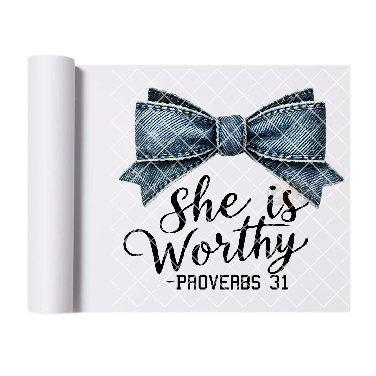 She is worthy blue jean bow DTF film t shirt transfer