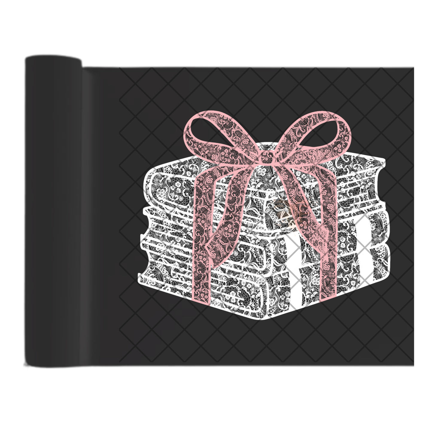 Ornate Book Stack Pink Bow - Direct Print Film Transfer for T-Shirts, Cotton, Polyester & Blends - High-Quality DTF Print