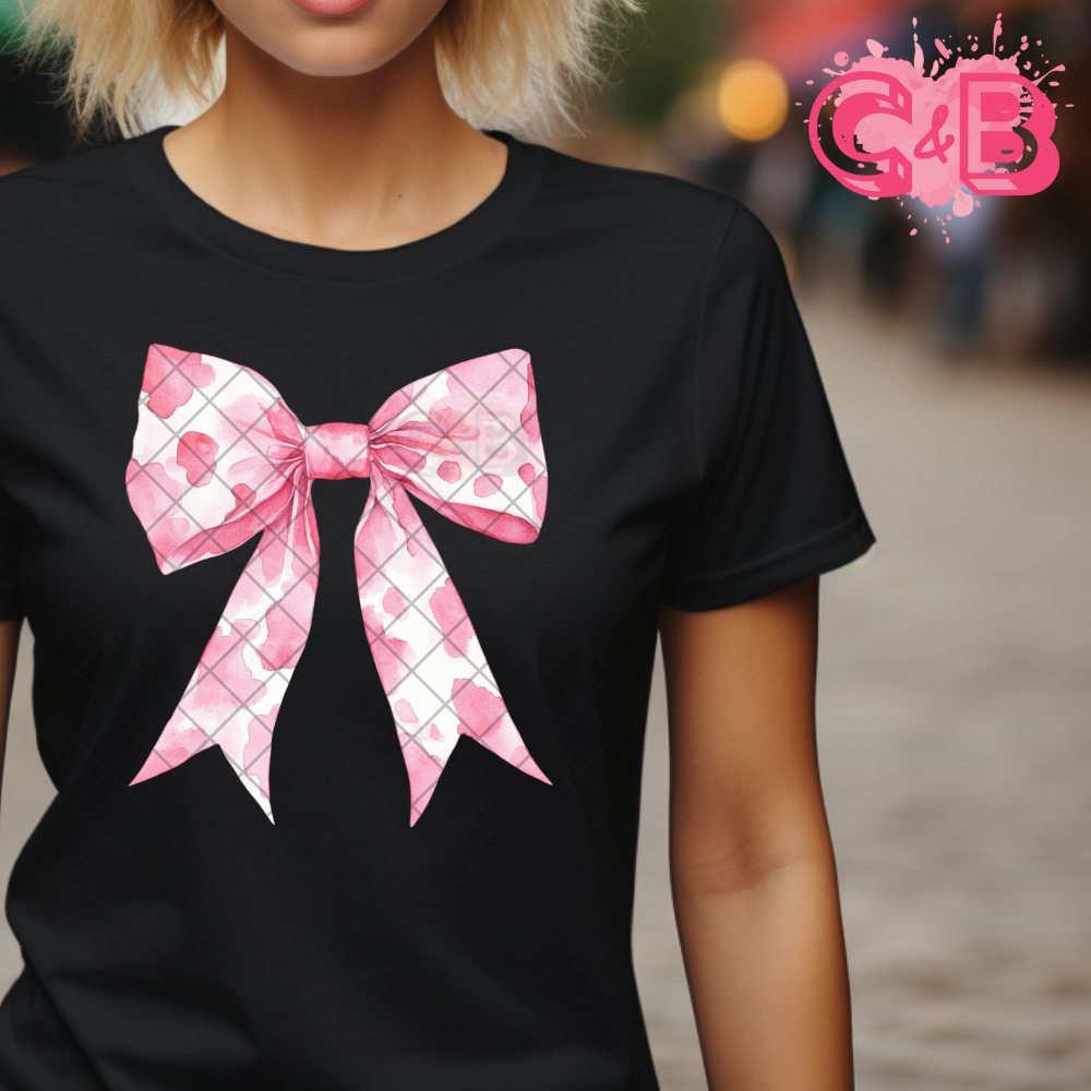 Pink cow print watercolor bow PNG