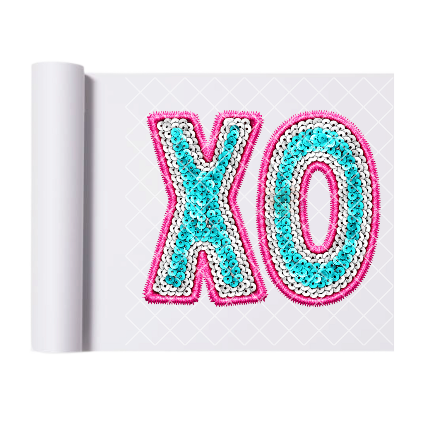 XO bedazzled faux patch DTF film t shirt transfer