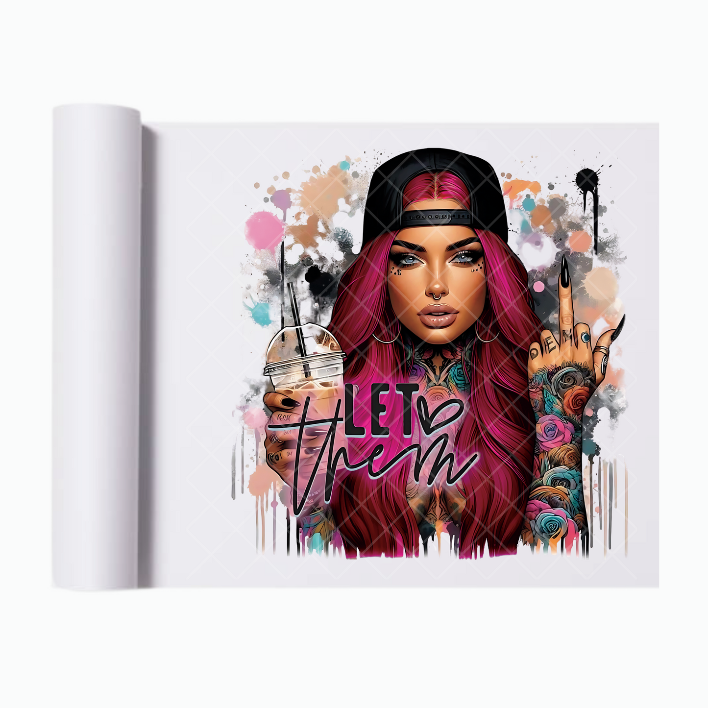 Let Them Babe Pink Hair - Ready To Press Print Transfer for Apparel, Cotton, Polyester & Blends - High-Quality Print- Commercial Grade