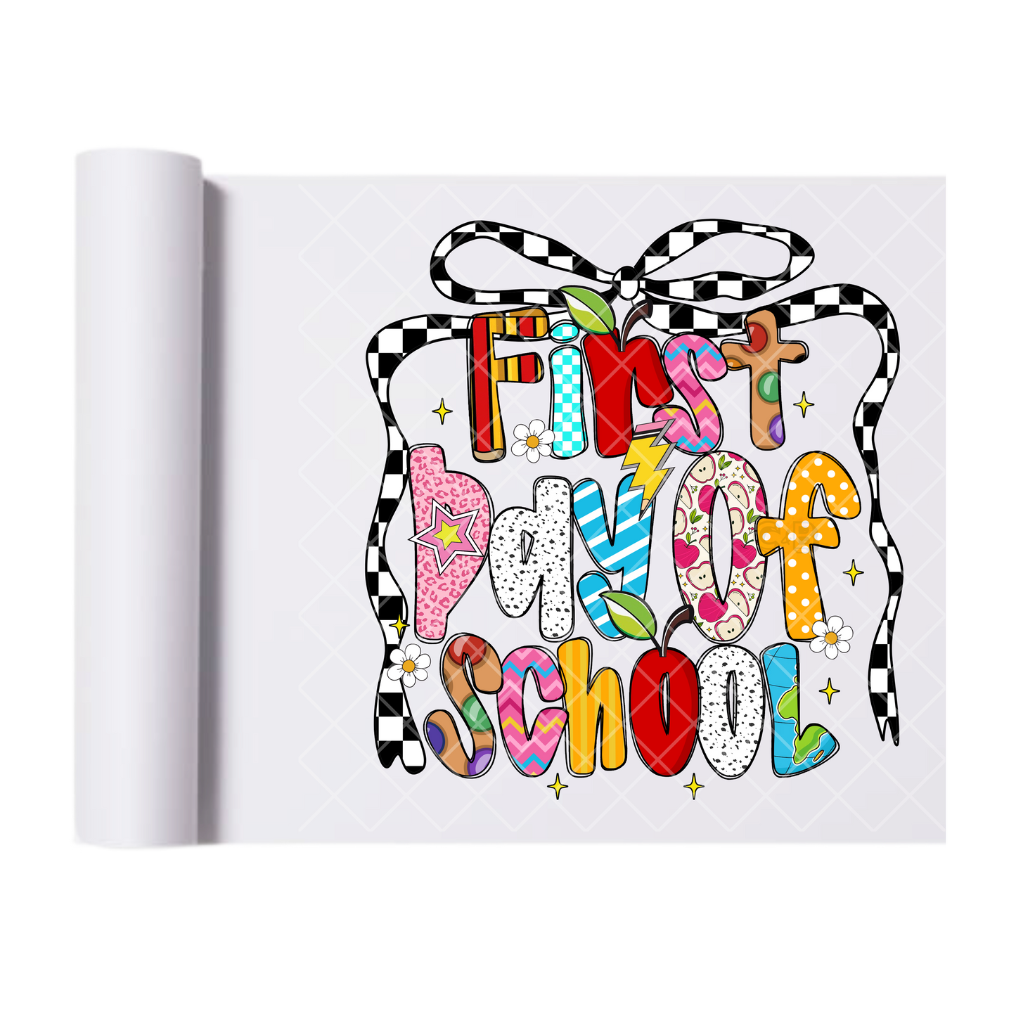 First Day Of School Checkered Ribbon - Direct Print Film Transfer for T-Shirts, Cotton, Polyester & Blends - High-Quality Print