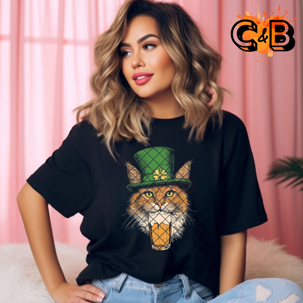 Orange Shamrock St. Patty Cat - Premium Graphic T-Shirt for Casual Wear