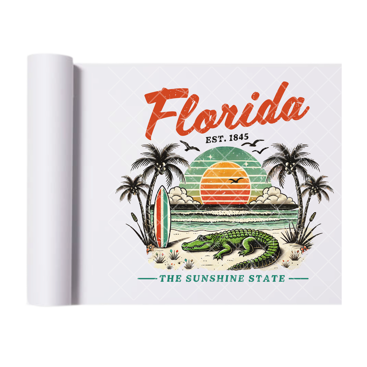 Florida Sunshine State Crocodile - Direct Print Film Transfer for Trendy T-Shirts, Cotton, Polyester & Blends - High-Quality Print