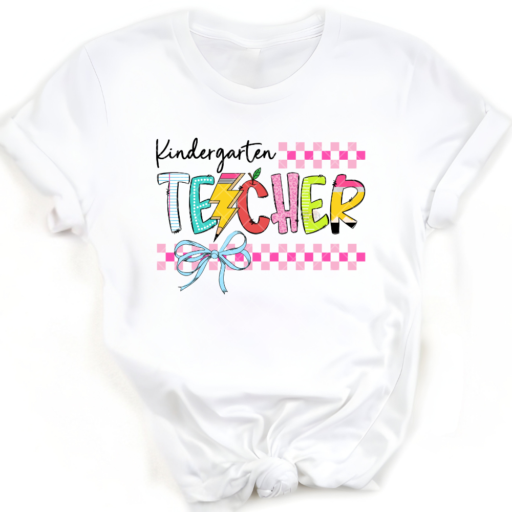 Kindergarten Teacher Pencil Bolt - Direct Print Film Transfer for T-Shirts, Cotton, Polyester & Blends - High-Quality Print