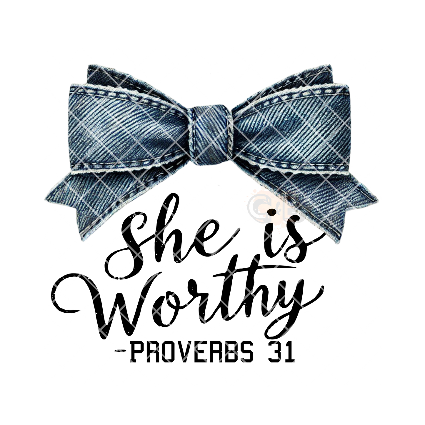 She is worthy blue jean bow PNG