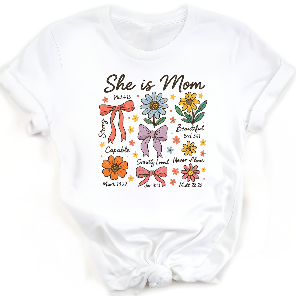 She Is Mom Bows Flowers Scripture PNG