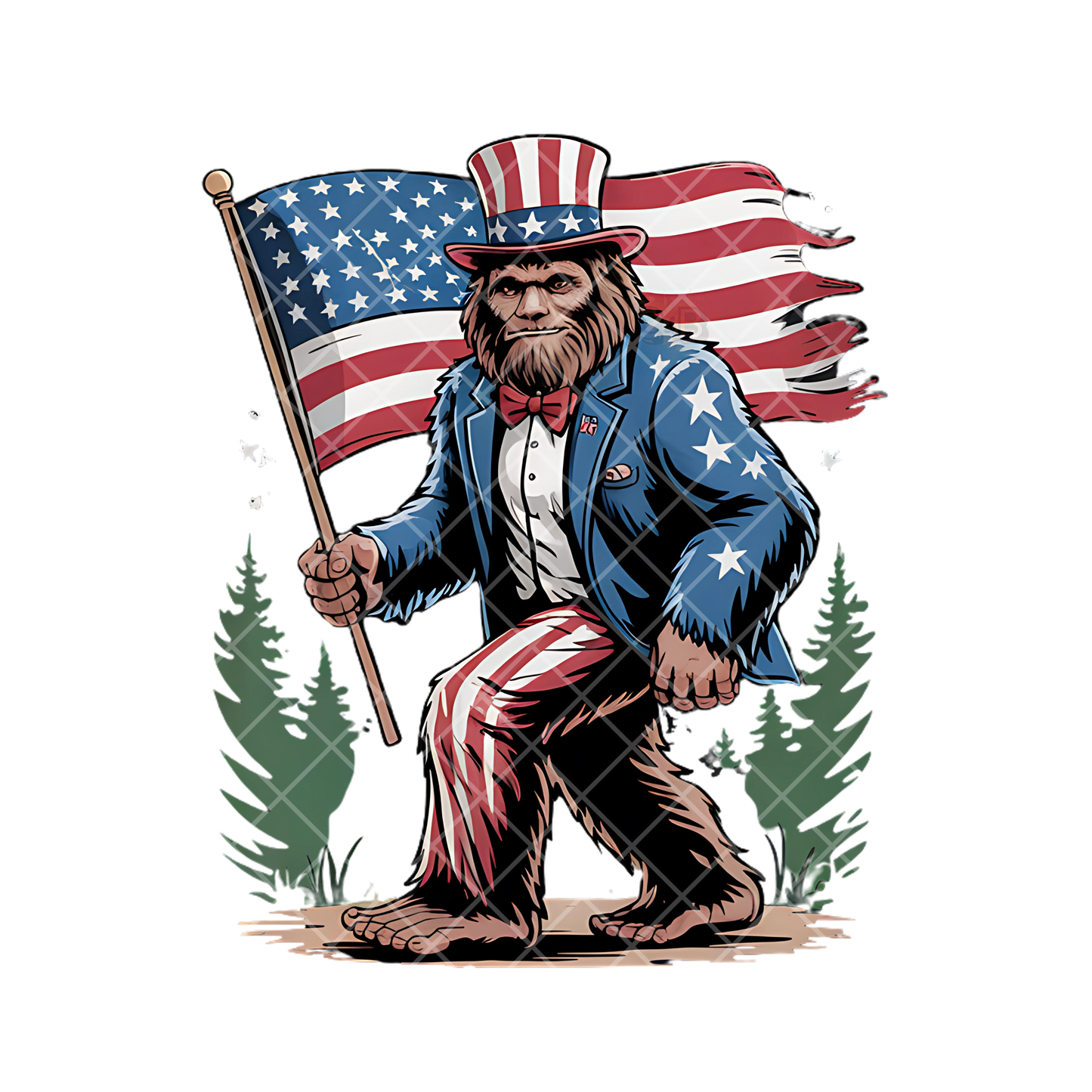 Bigfoot Carrying American Flag PNG