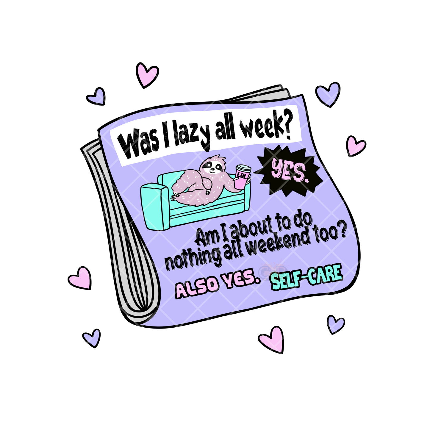Lazy Sloth Self Care PNG