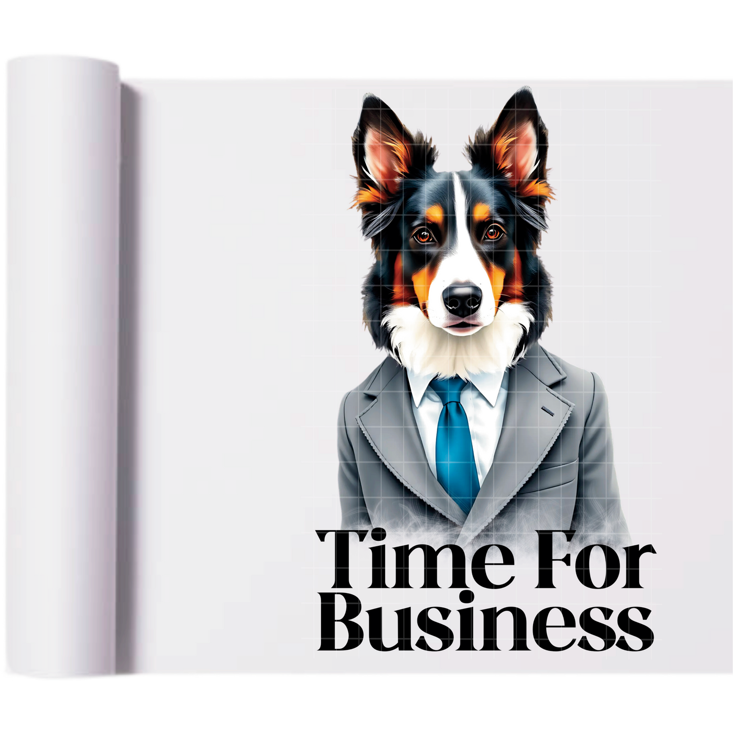 Time For Business Puppy In Suit - Direct Print Film Transfer for T-Shirts, Cotton, Polyester & Blends - High-Quality Print