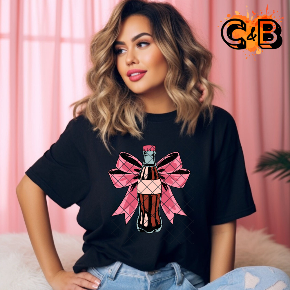 Soda Pop Pink Bow - Direct Print Film Transfer for T-Shirts, Cotton, Polyester & Blends - High-Quality DTF Print