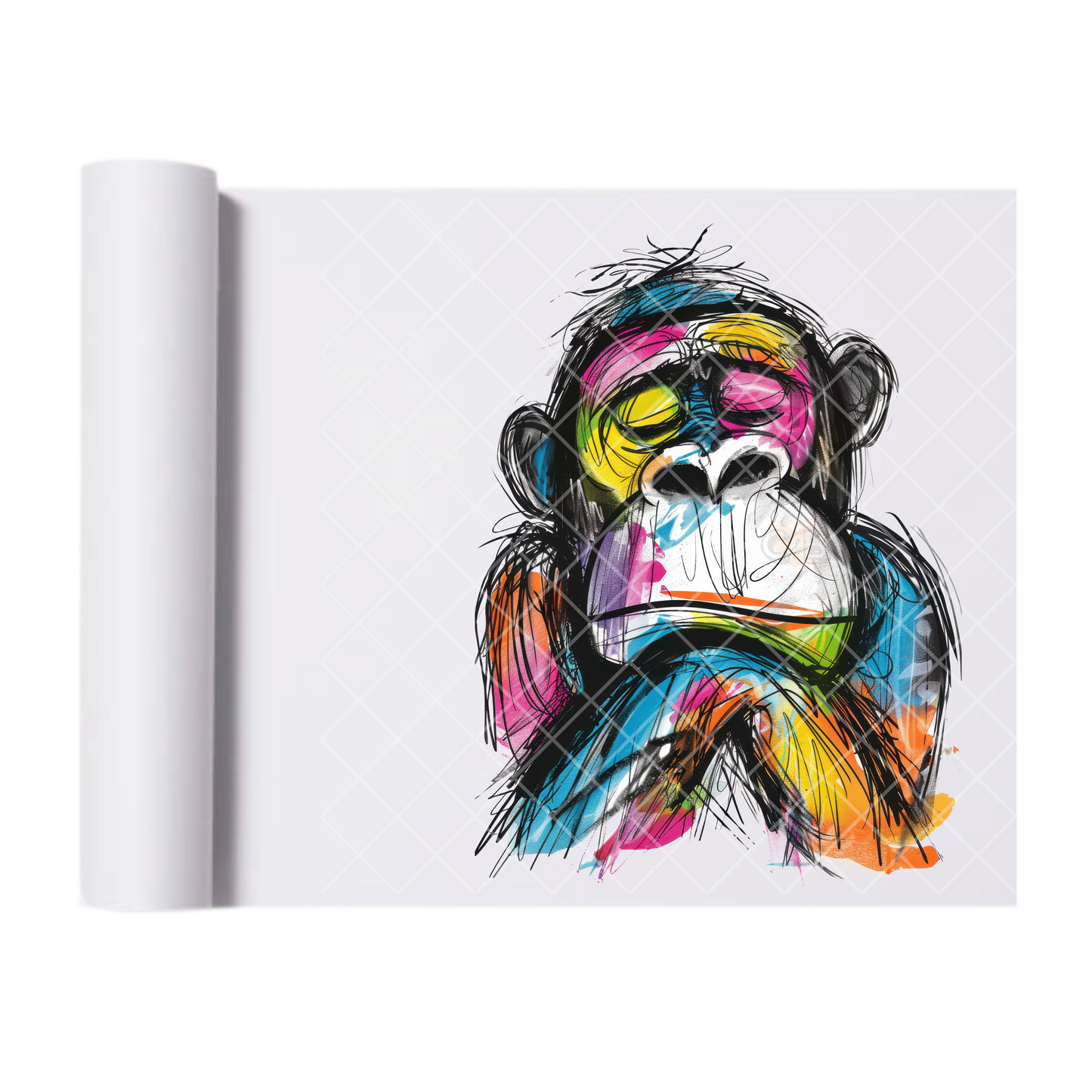 Monkey Art Sketch Painting - Direct Print Film Transfer for Trendy T-Shirts, Cotton, Polyester & Blends - High-Quality Print