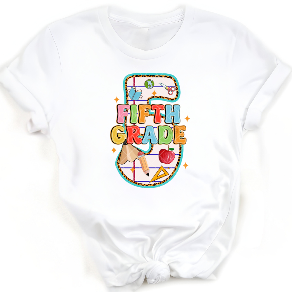 Fifth Grade Pencil 5 - Direct Print Film Transfer for T-Shirts, Cotton, Polyester & Blends - High-Quality Print