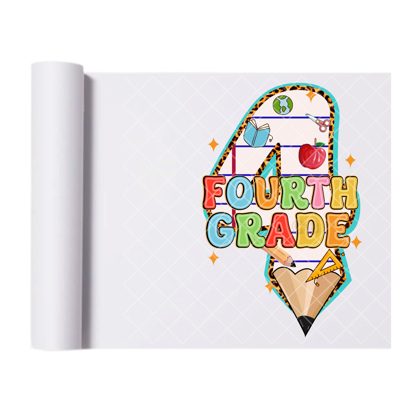 Fourth Grade Pencil 4 - Direct Print Film Transfer for T-Shirts, Cotton, Polyester & Blends - High-Quality Print