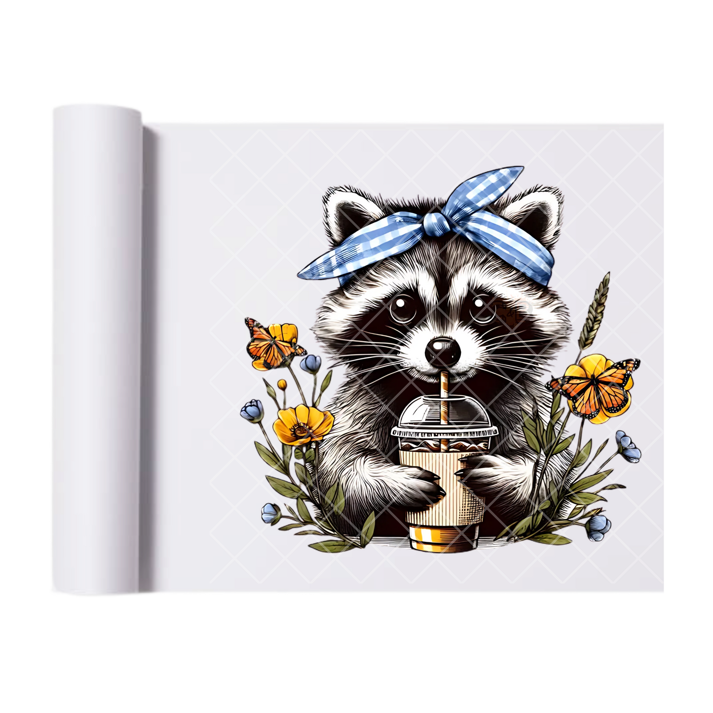 Spring Raccoon Blue Bonnet - Direct Print Film Transfer for Trendy T-Shirts, Cotton, Polyester & Blends - High-Quality Print
