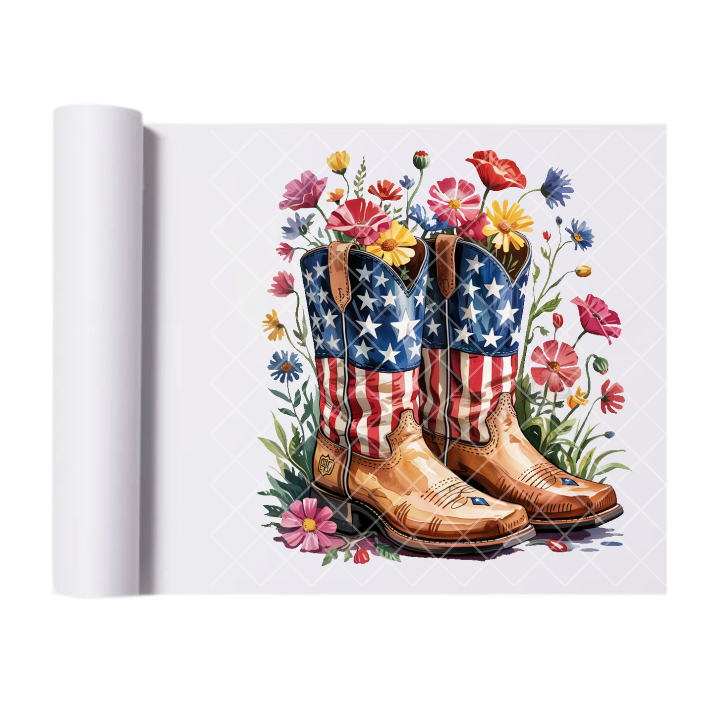American Cowboy Boots Floral - Direct Print Film Transfer for Trendy T-Shirts, Cotton, Polyester & Blends - High-Quality Print