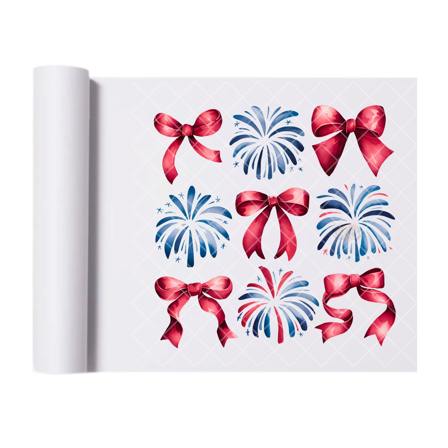 Blue Works Red Bows - Direct Print Film Transfer for Trendy T-Shirts, Cotton, Polyester & Blends - High-Quality Print