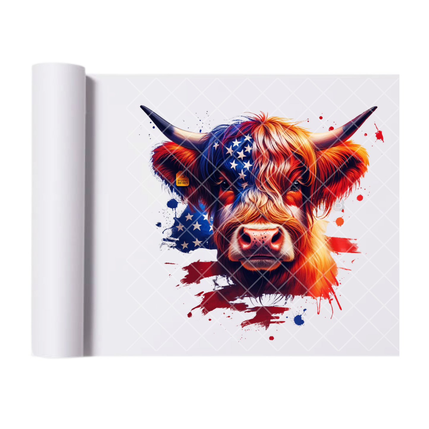 Highland Cow Patriot - Direct Print Film Transfer for Trendy T-Shirts, Cotton, Polyester & Blends - High-Quality Print