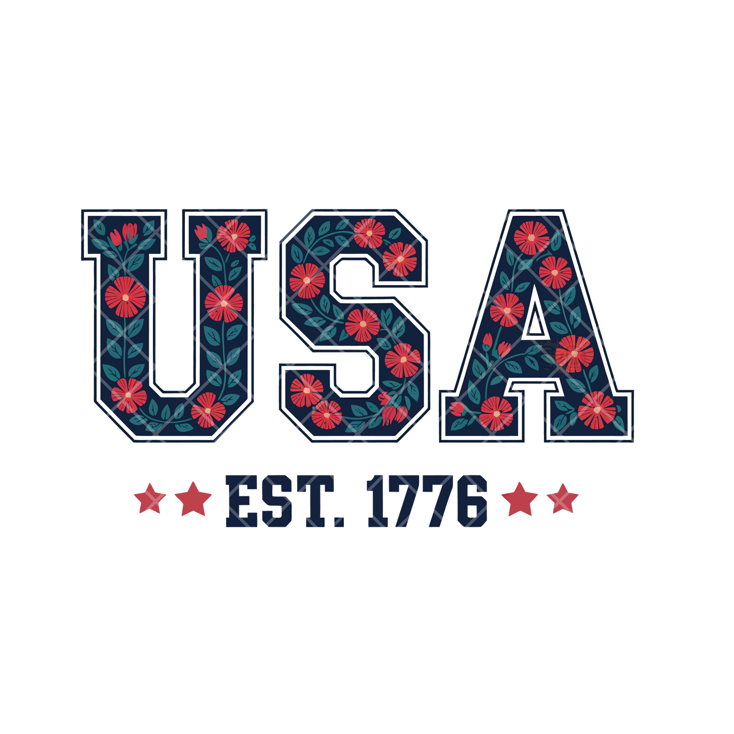 USA EST. 1776 Red Flowers PNG