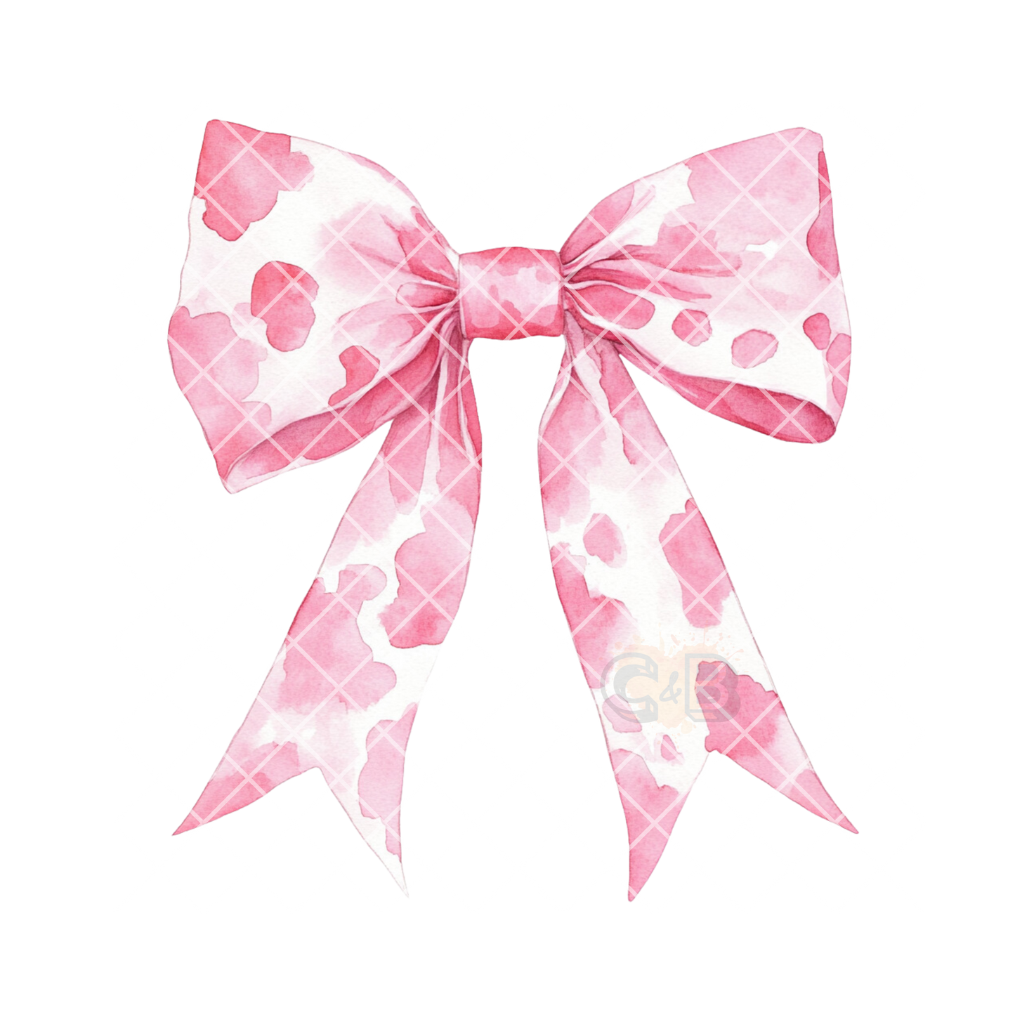 Pink cow print watercolor bow PNG