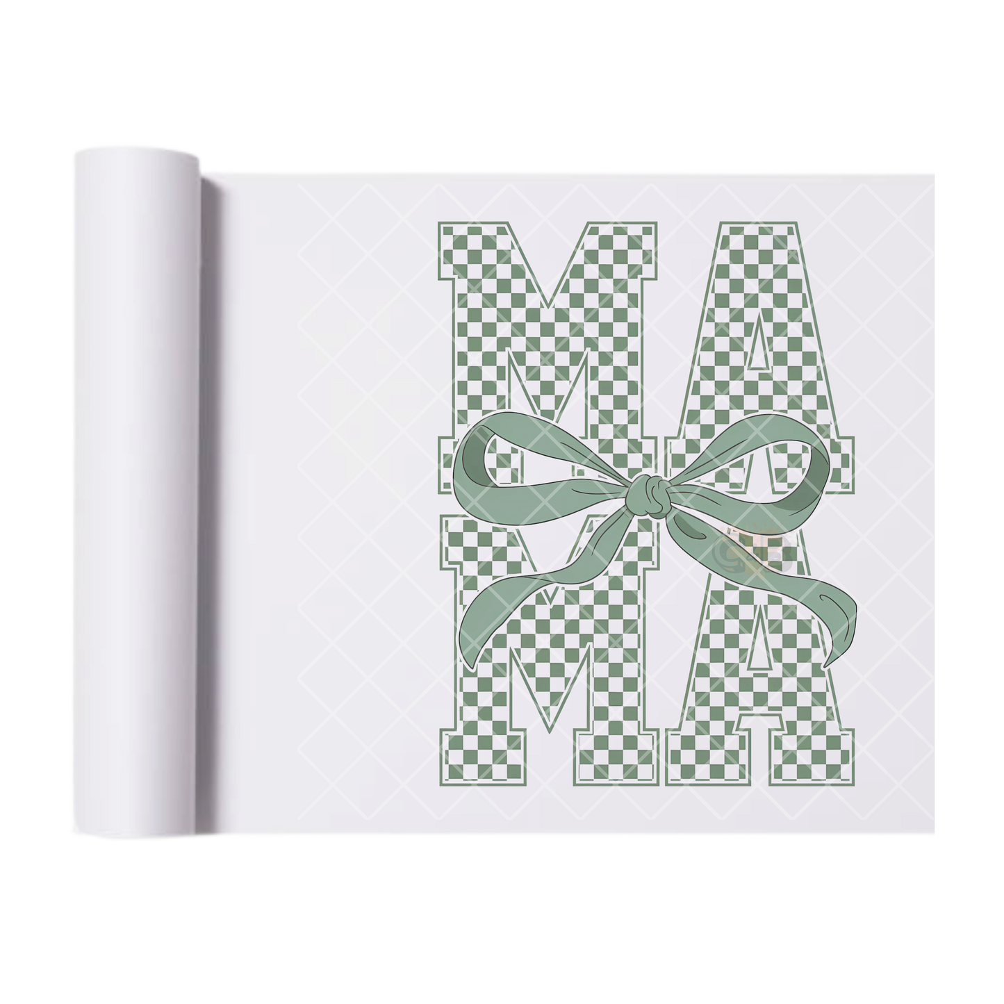 Checkered Mama Green Bow - Direct Print Film Transfer for T-Shirts, Cotton, Polyester & Blends - High-Quality DTF Print