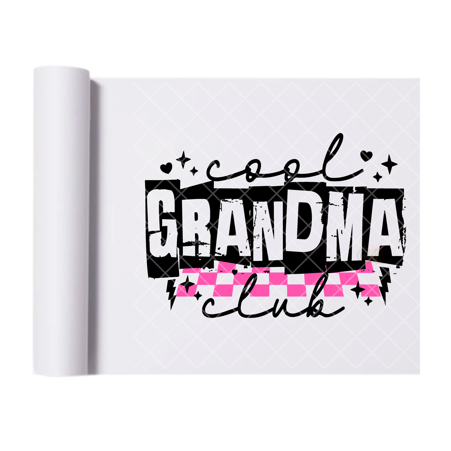 Pink Checkered Grandma Club - Direct Print Film Transfer for T-Shirts, Cotton, Polyester & Blends - High-Quality Print