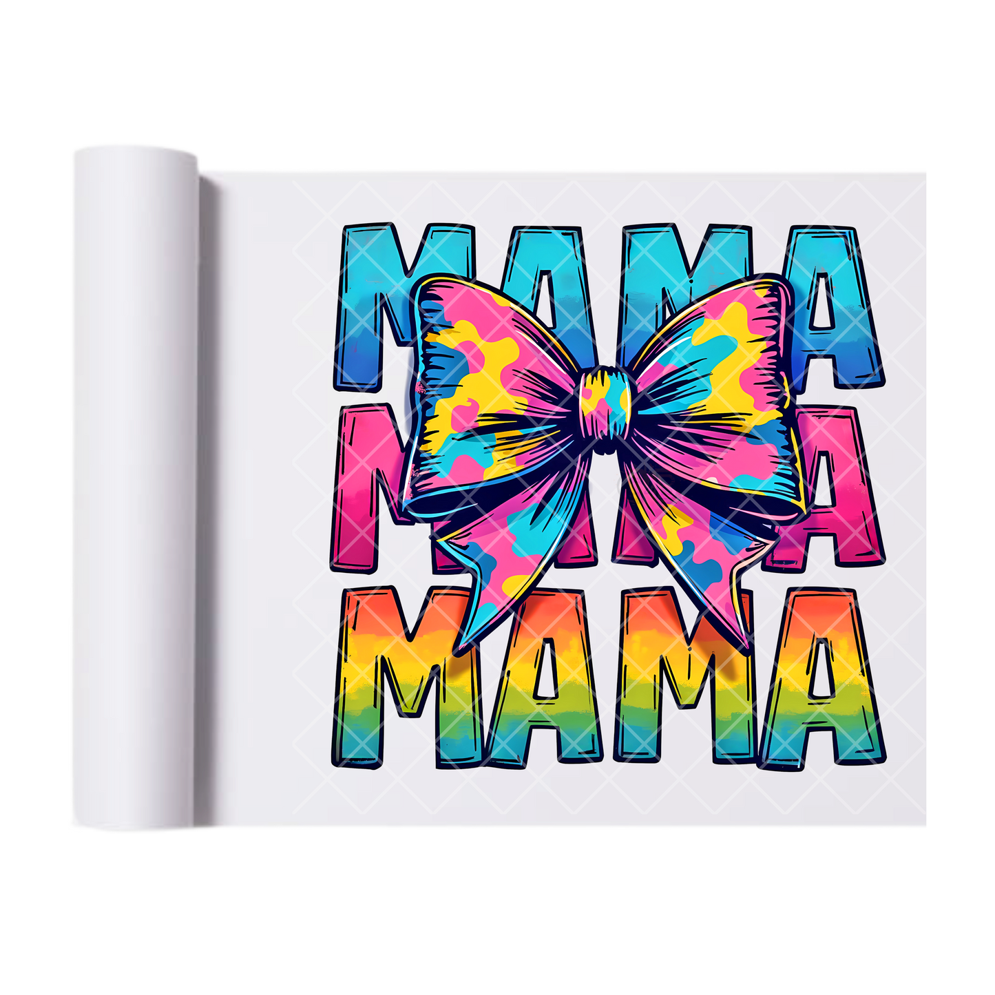 Tie Dye Mama Bow - Direct Print Film Transfer for T-Shirts, Cotton, Polyester & Blends - High-Quality Print