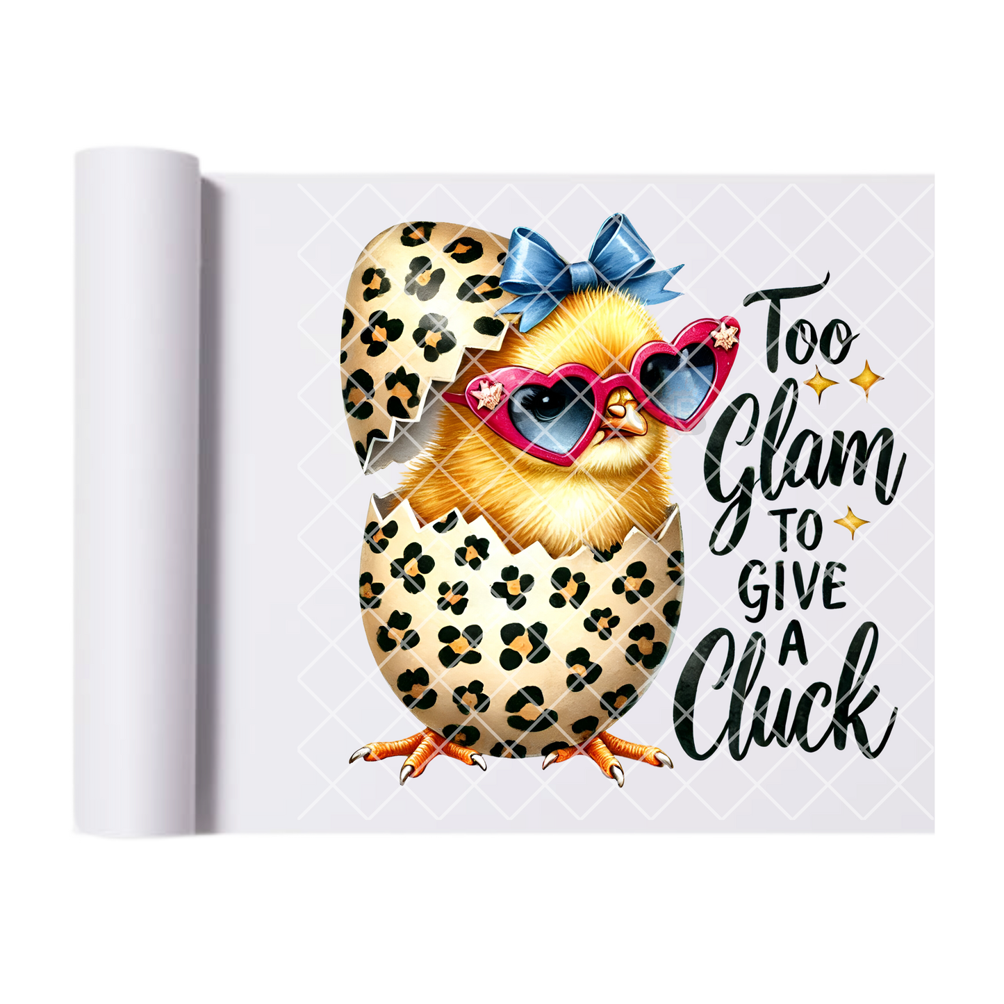 Too Glam Clucking Chick - Direct Print Film Transfer for T-Shirts, Cotton, Polyester & Blends - High-Quality DTF Print