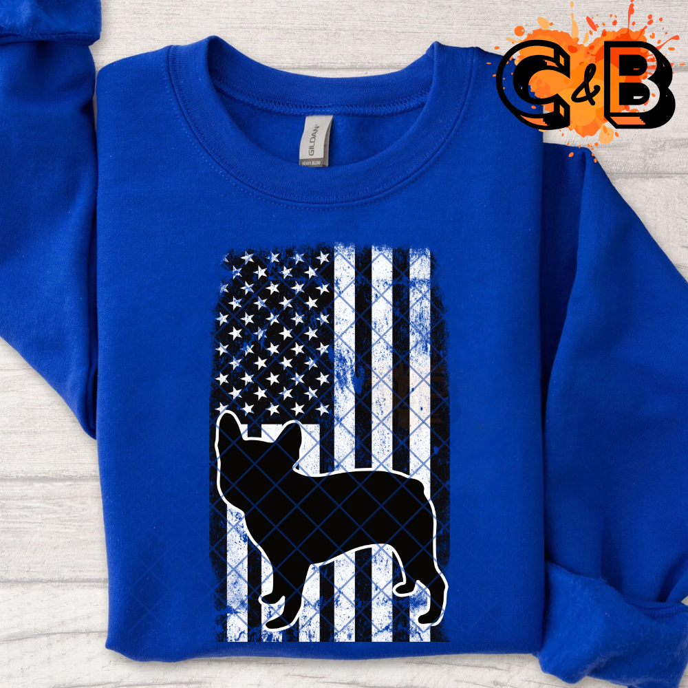 Bulldog American flag black PNG