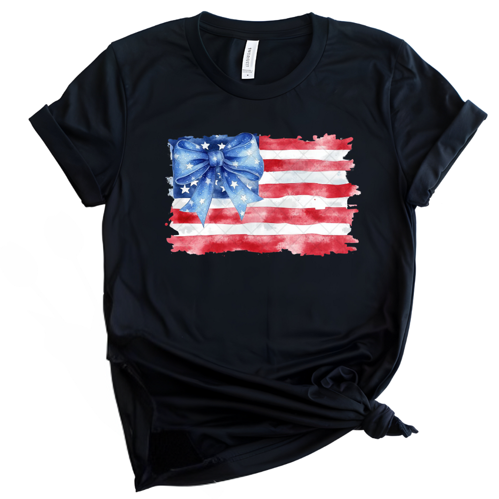 American Flag Water Color Blue Bow PNG File