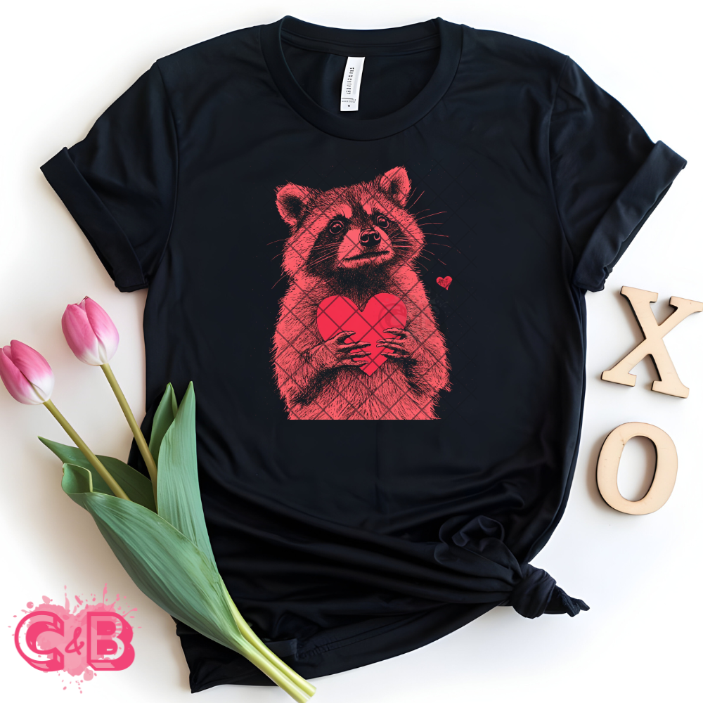 Red raccoon with heart PNG
