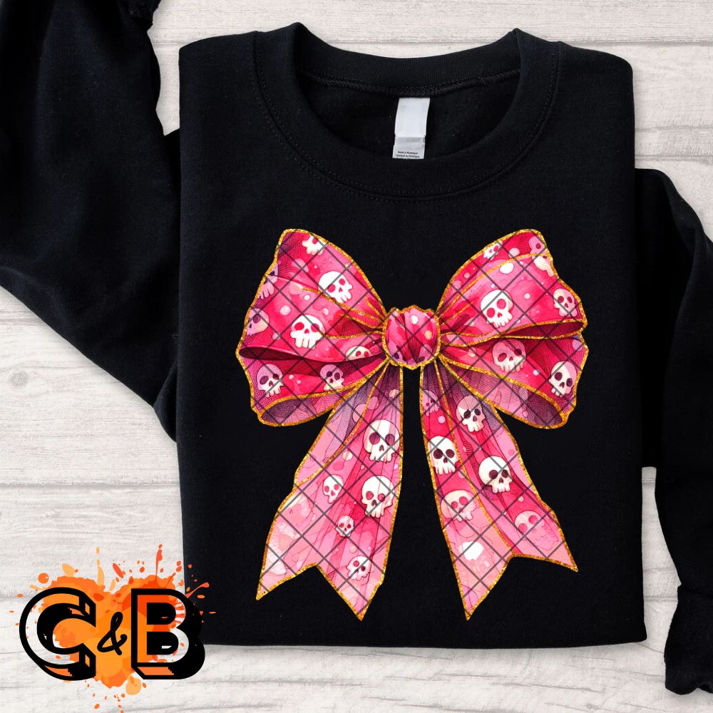Pink bow skull pattern PNG