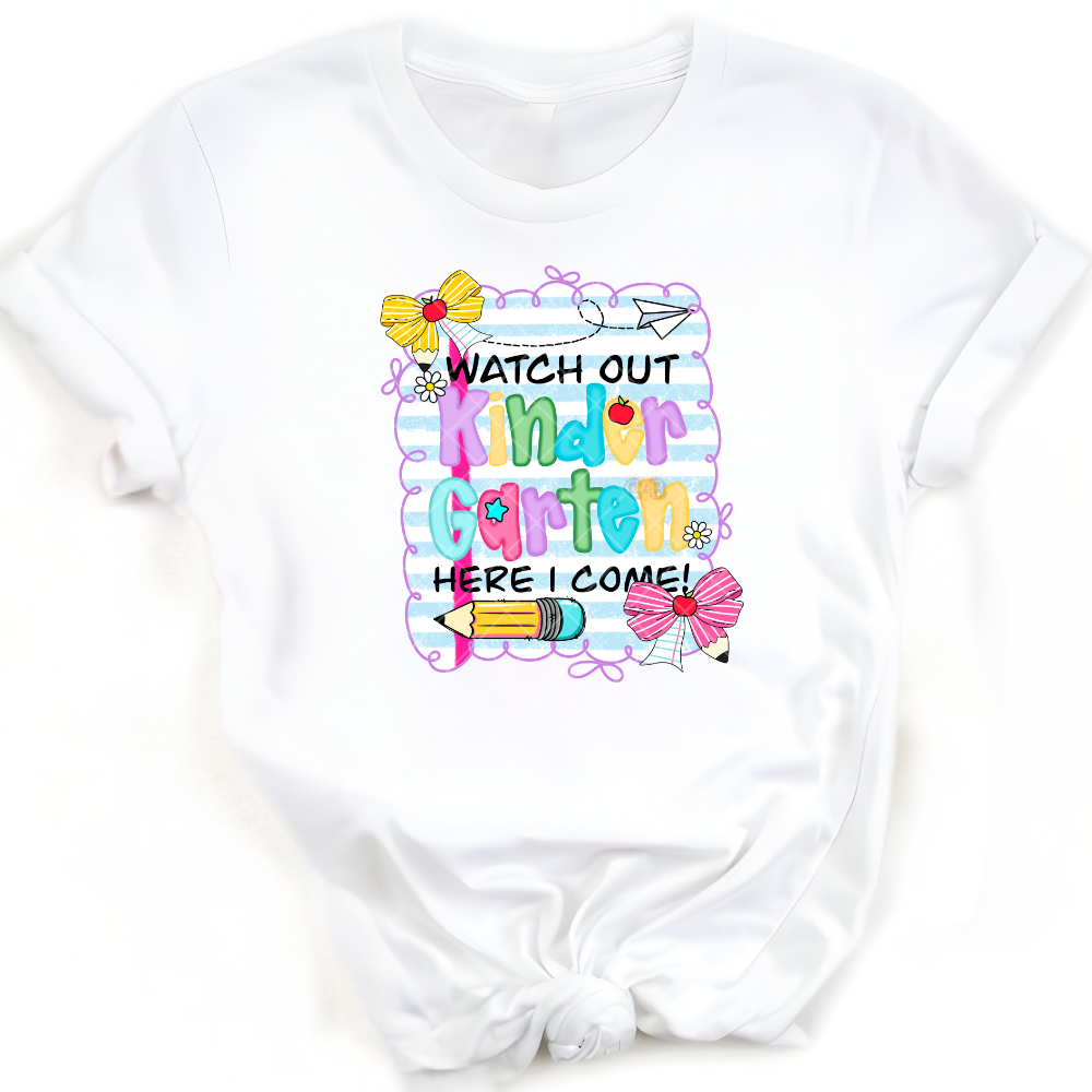 Watch Out Kinder Garten - Direct Print Film Transfer for T-Shirts, Cotton, Polyester & Blends - High-Quality Print