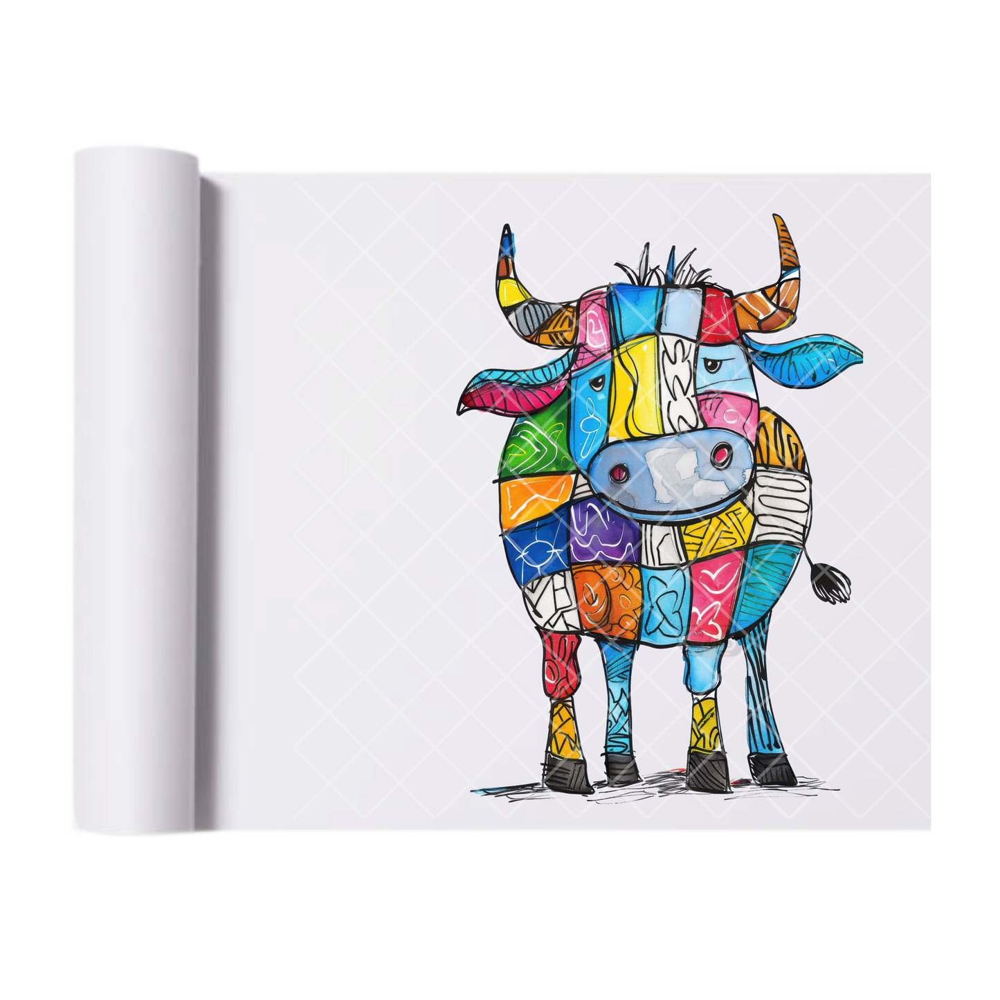 Ox Art Doodle Painting - Direct Print Film Transfer for Trendy T-Shirts, Cotton, Polyester & Blends - High-Quality Print