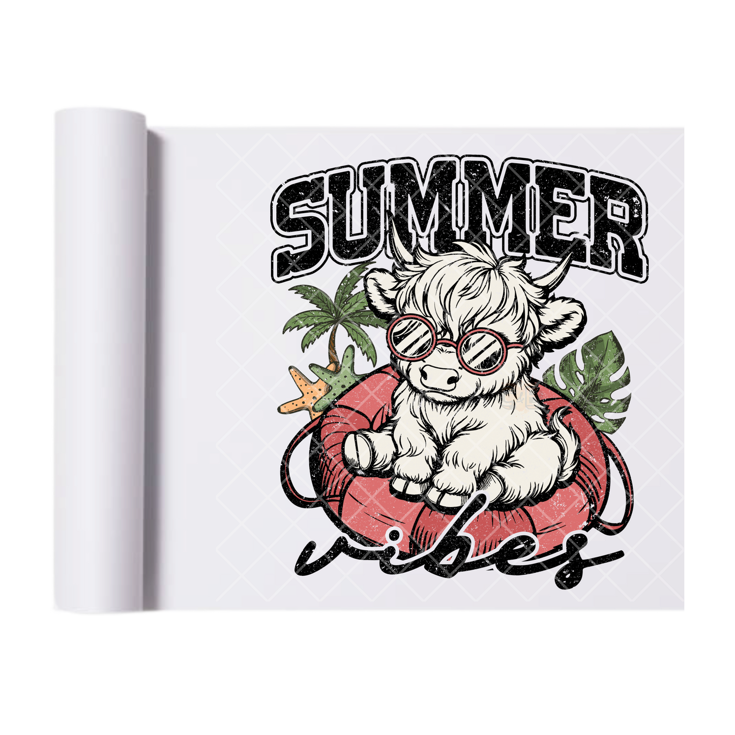 Highland Cow Summer Vibes - Direct Print Film Transfer for Trendy T-Shirts, Cotton, Polyester & Blends - High-Quality Print