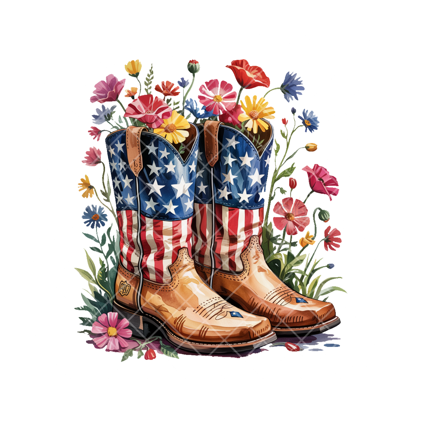 American Cowboy Boots Floral PNG