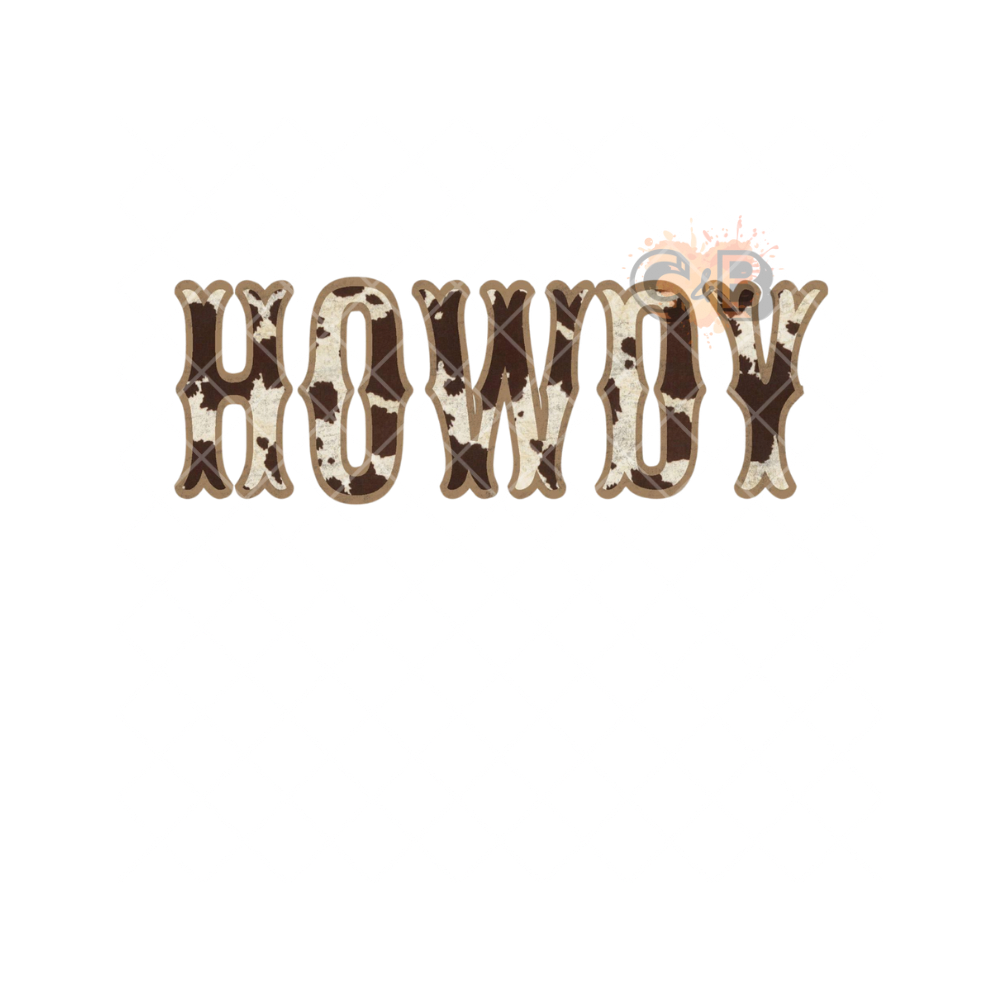 Howdy Cow Print Wording PNG