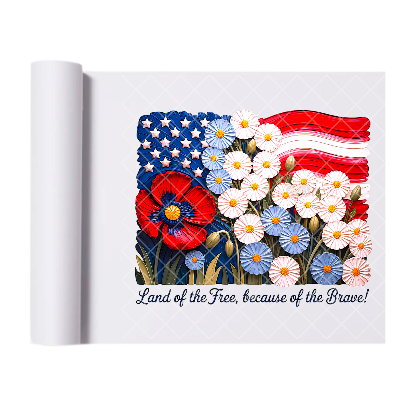 Gesso Paint Patriotic Floral - Direct Print Film Transfer for Trendy T-Shirts, Cotton, Polyester & Blends - High-Quality Print