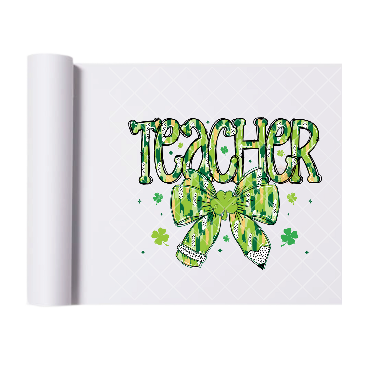 Saint Patrick’s Teacher Bow Pencil - Direct Print Film Transfer for T-Shirts, Cotton, Polyester & Blends - High-Quality DTF Print