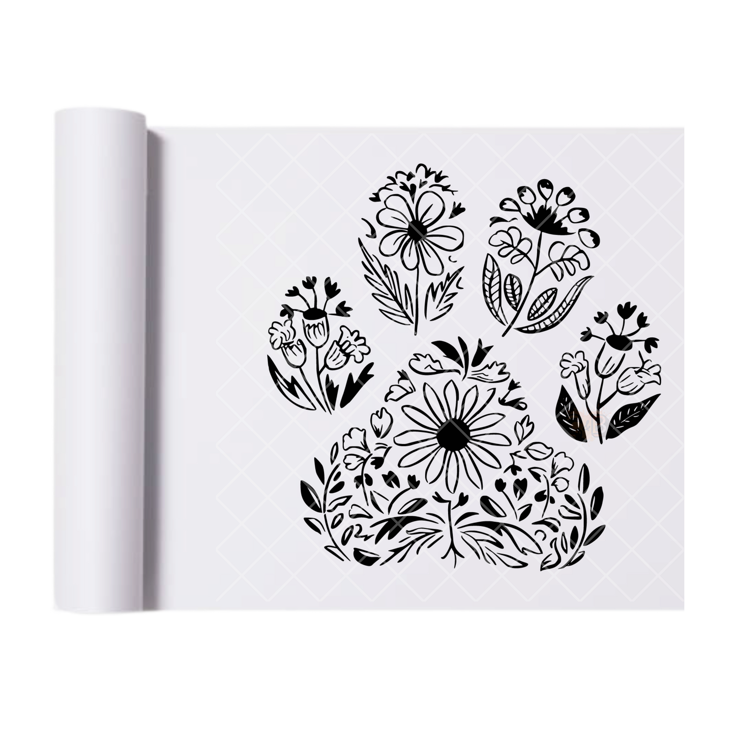 Paw Print Flower Doodle Inlay - Direct Print Film Transfer for Trendy T-Shirts, Cotton, Polyester & Blends - High-Quality Print