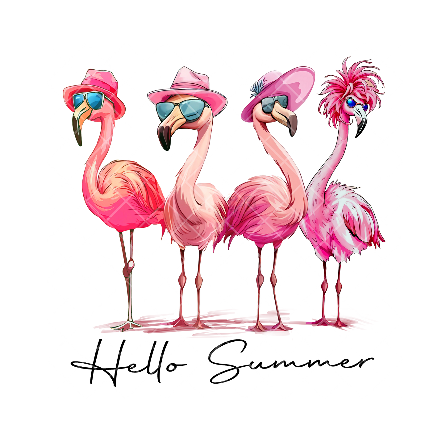 Hello Summer Pink Flamingos PNG