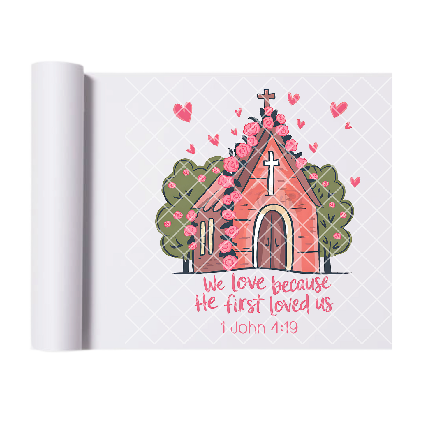 Pink church we love DTF film t shirt transfer