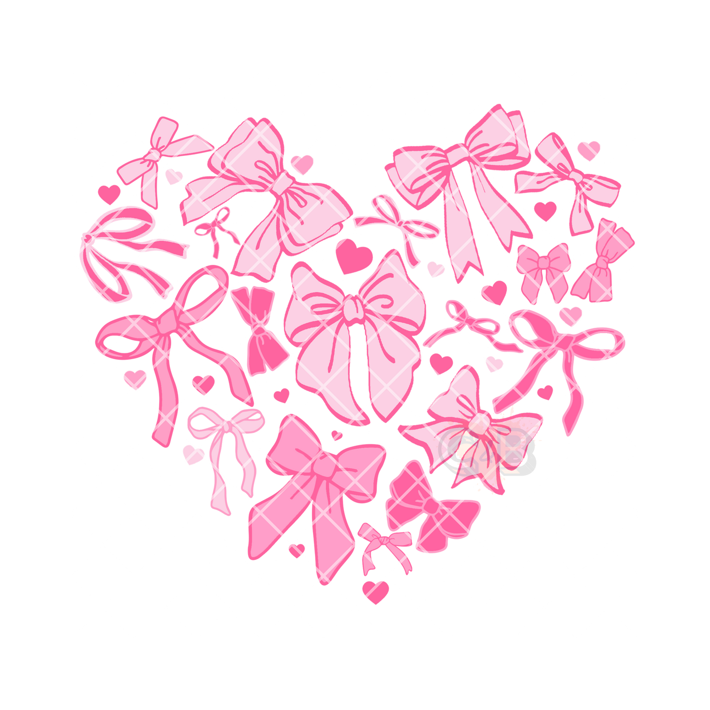 Pink bows arranged in a heart PNG