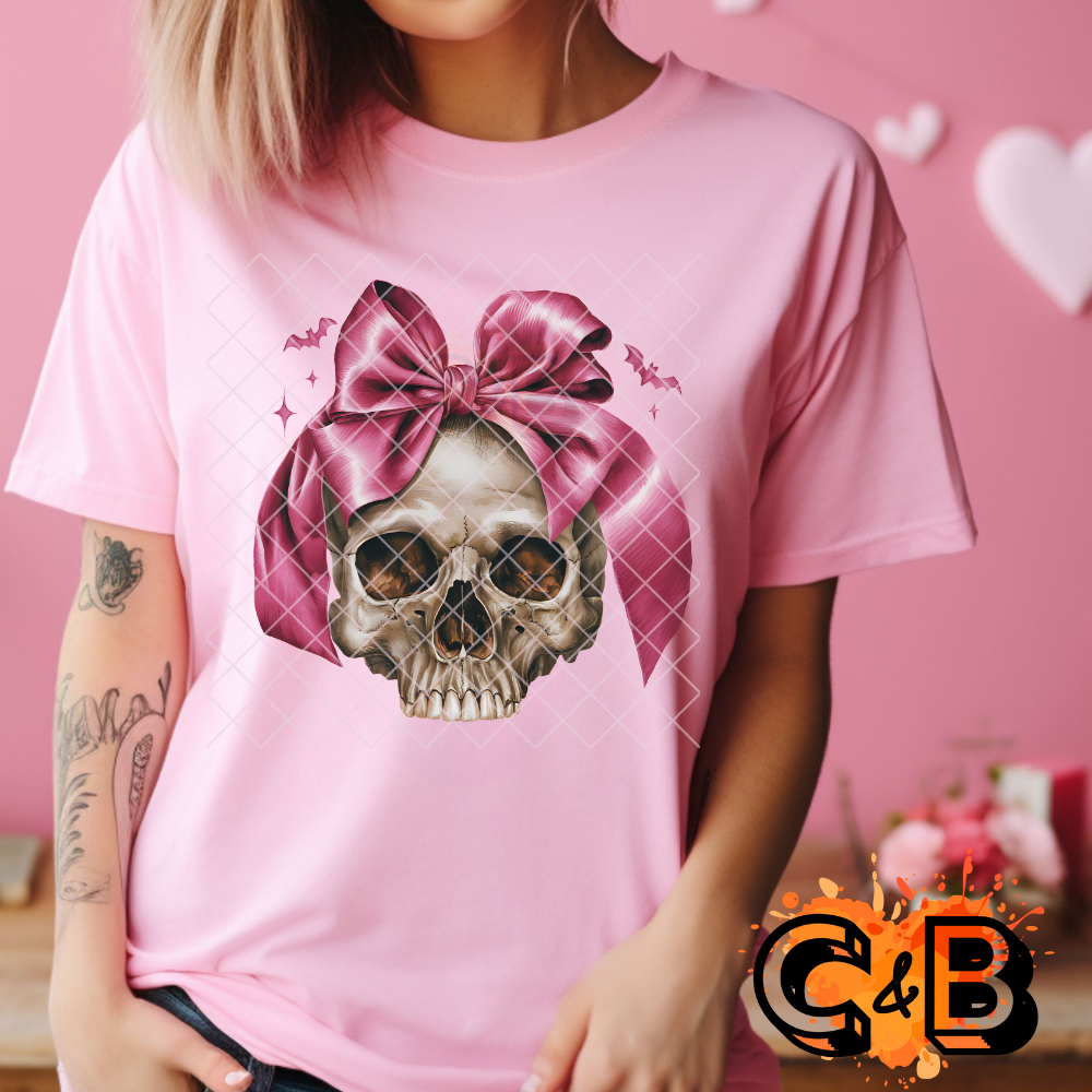 Skull big pink bow pink bats PNG