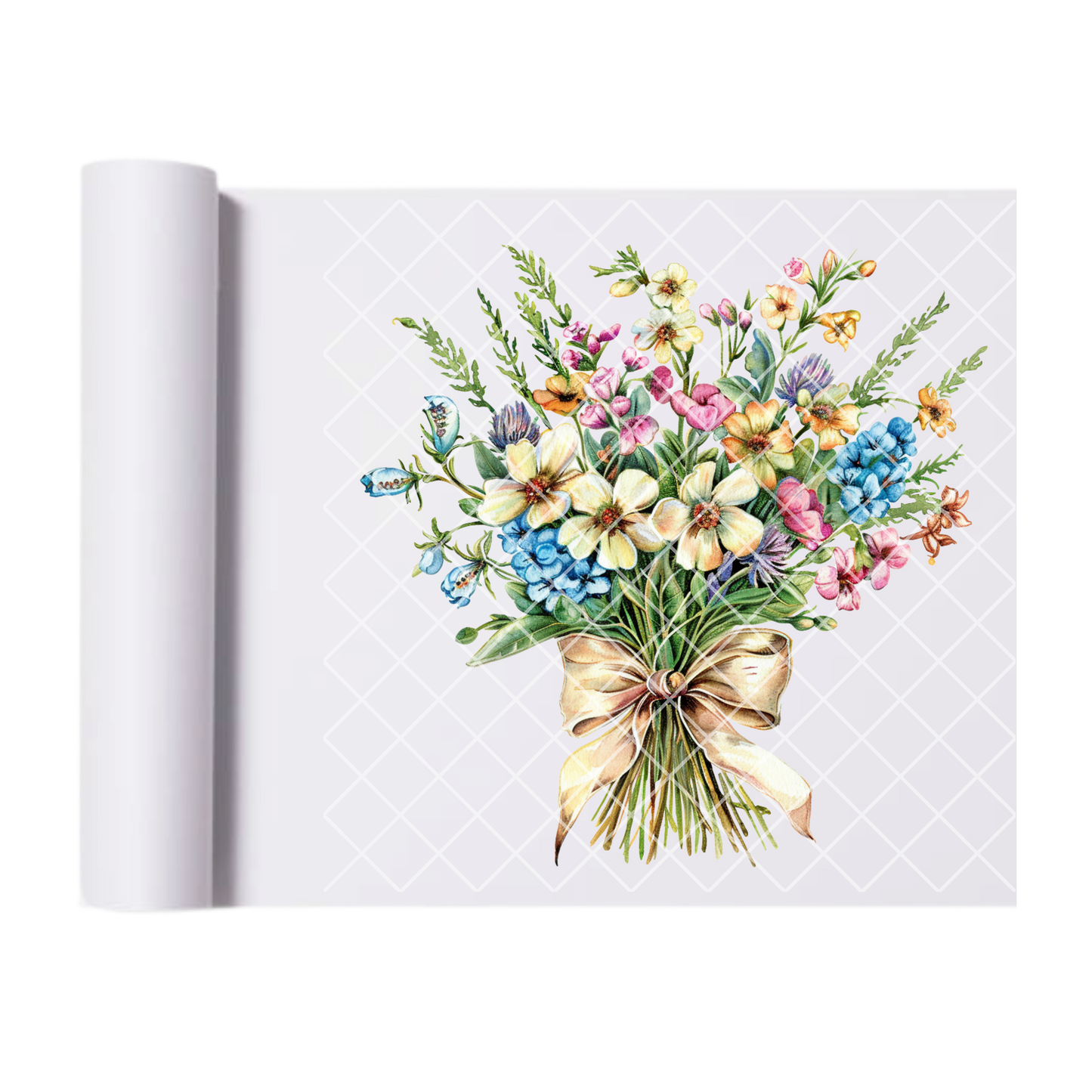 Spring Bouquet white blue pink - Direct Print Film Transfer for T-Shirts, Cotton, Polyester & Blends - High-Quality DTF Print