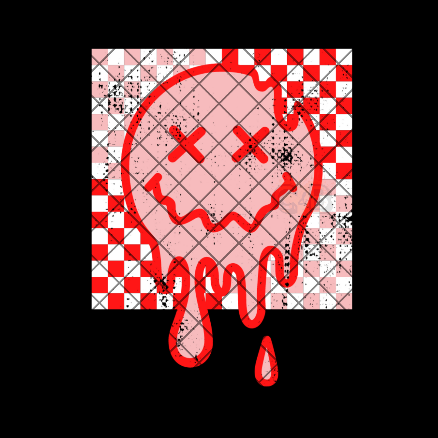 Trippy smiley checkered red PNG