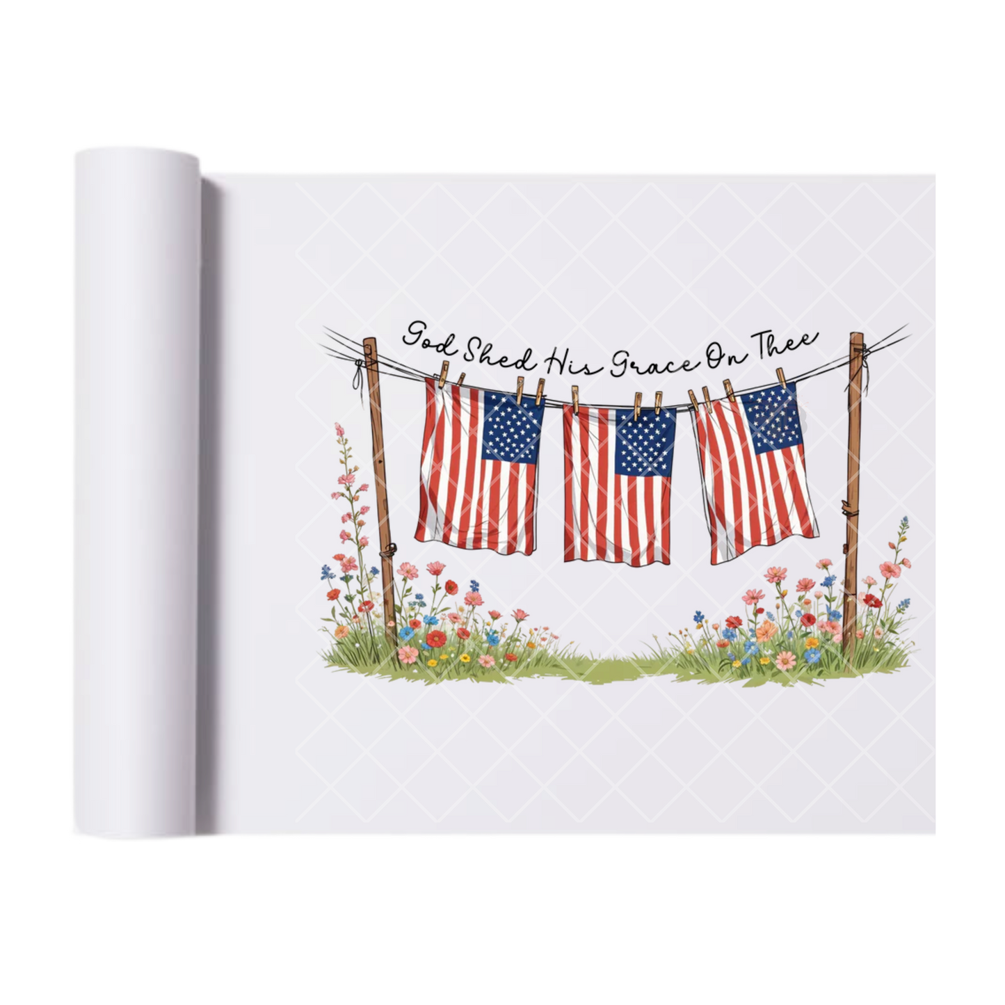 Shed Grace US Flags On Dry Line - Direct Transfer Print, Ready To Press For T-Shirts, Cotton, Polyester & Blends - Tshirt Business Quality