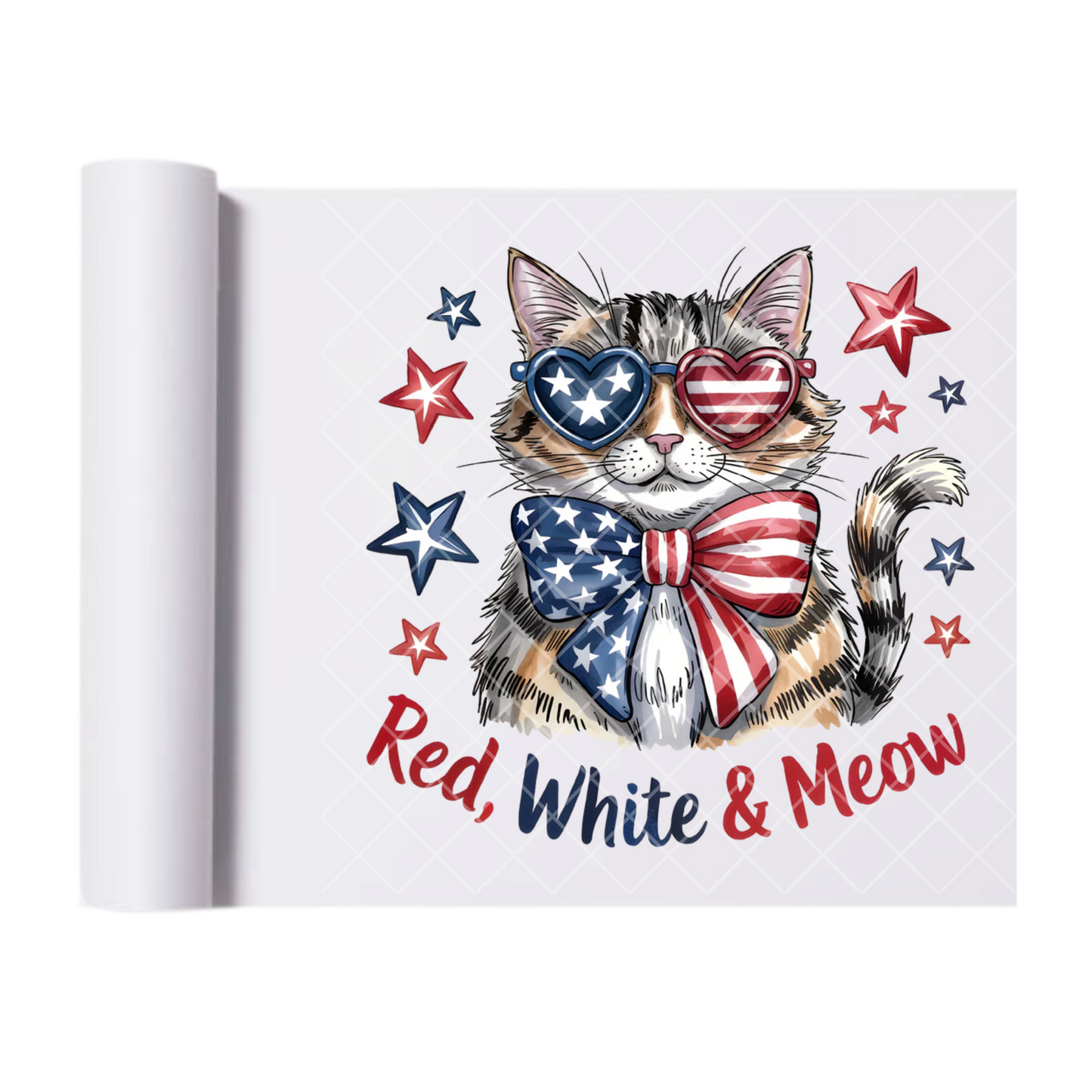 Red White And Meow - Direct Transfer Print, Ready To Press For T-Shirts, Cotton, Polyester & Blends - Tshirt Business Quality