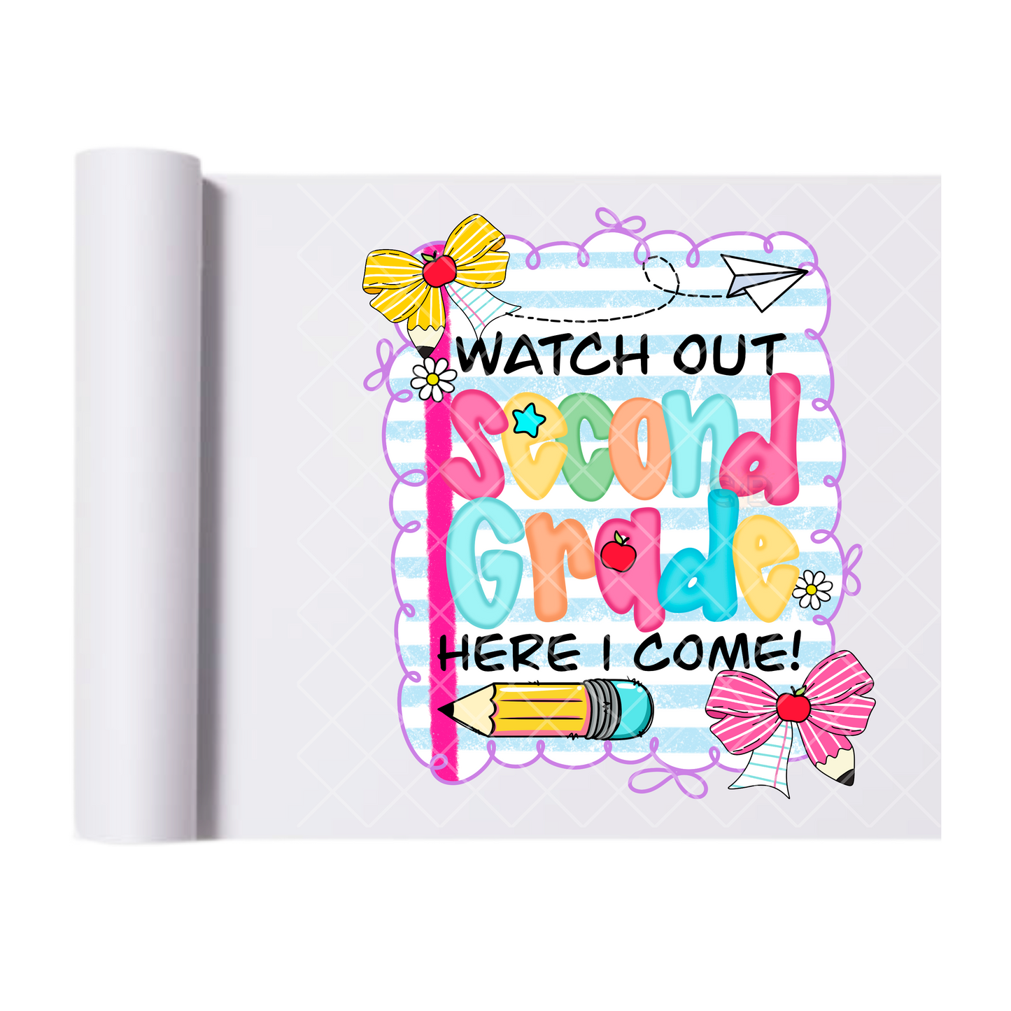 Watch Out Second Grade - Direct Print Film Transfer for T-Shirts, Cotton, Polyester & Blends - High-Quality Print